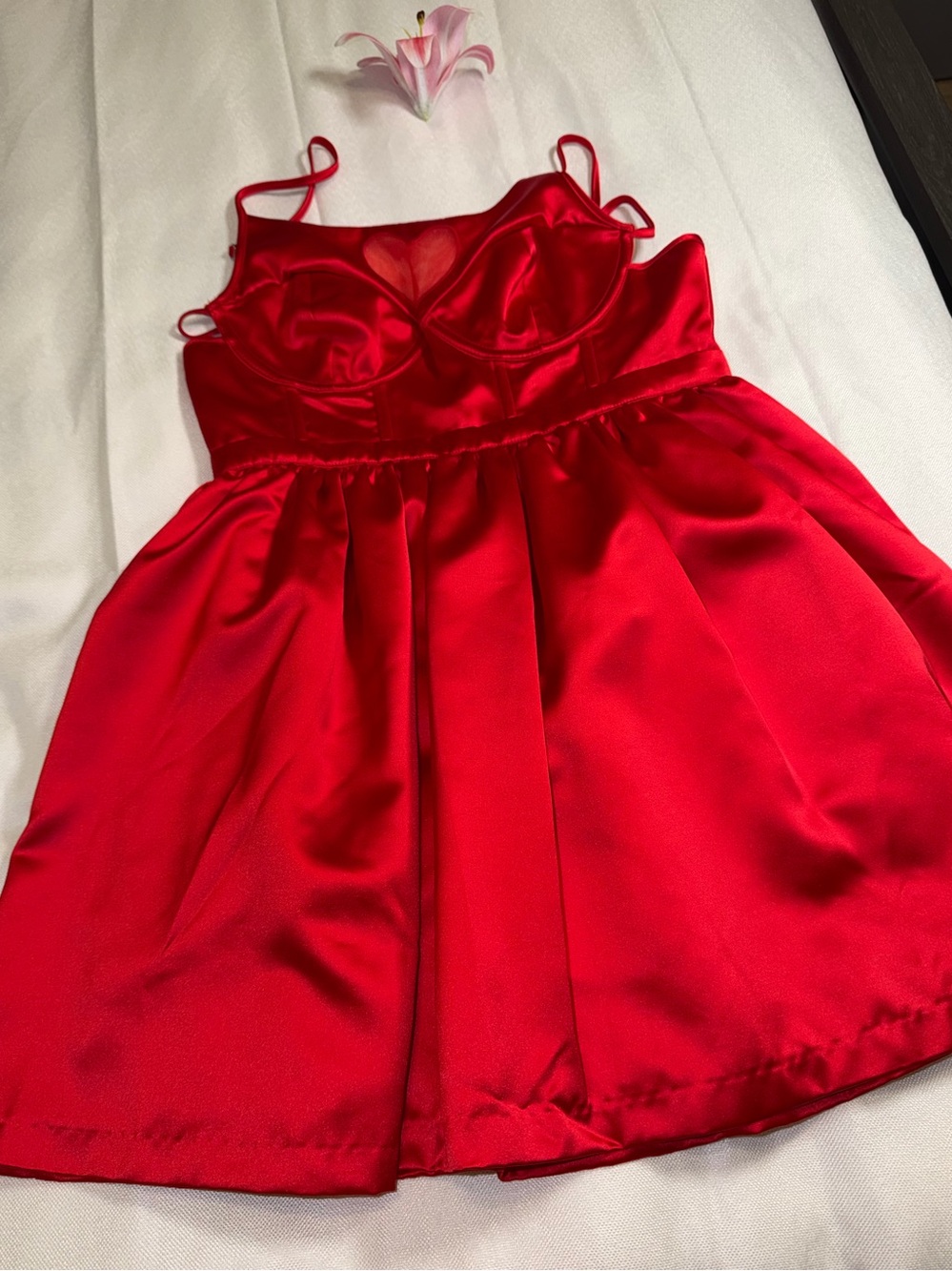 For Love & Lemons NWT Lauren Heart Red Satin Mini Dress M